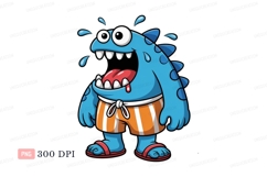 Blue monster wearing orange striped shorts cartoon Product Image 1