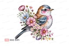 Bird adorned with colorful blossoms flowers pink Product Image 1