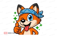 Winking fox with bandana and thumbs up orange blue Product Image 1