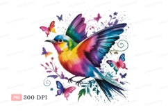 Colorful bird surrounded by butterflies butterfly rainbow Product Image 1