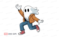 Ghost character wearing jacket jeans sneakers white Product Image 1