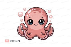 Cute pink octopus with bubbles cartoon Product Image 1
