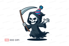 Grim reaper wearing party hat skeleton death Product Image 1