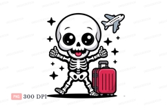 Skeleton excited for travel with luggage and airplane Product Image 1