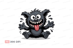 Fluffy monster with wide grin and tongue out cartoon Product Image 1