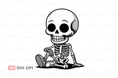 Cute cartoon skeleton sitting bone white Product Image 1