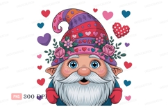 Cheerful gnome adorned with flowers and hearts pink Product Image 1