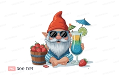 Gnome enjoying summer drink with strawberries vacation Product Image 1