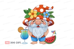 Cheerful gnome enjoying summer refreshments drink watermelon Product Image 1