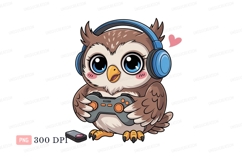 Cute owl playing video games gaming controller Product Image 1
