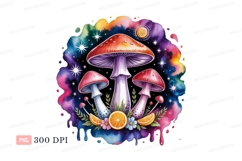 Magical mushrooms with cosmic background and citrus Product Image 1