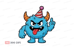 Blue fuzzy monster wearing party hat image Product Image 1