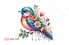 Colorful bird adorned with flowers branch nature Product Image 1