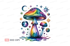 Psychedelic mushrooms celestial bodies rainbow moon Product Image 1