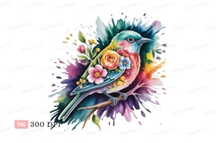 Colorful bird adorned with flowers branch nature Product Image 1