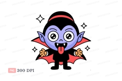 Cute purple vampire with red cape and tongue out cartoon Product Image 1