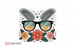 Sunglasses flowers palm leaves stars image Product Image 1