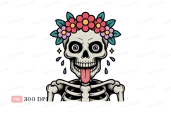 Skeleton wearing flower crown with tongue out skull Product Image 1