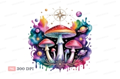 Psychedelic mushrooms cosmic watercolor planets Product Image 1