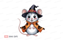 White mouse wearing witch hat and pumpkin cape halloween Product Image 1