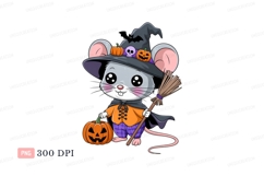 Cute mouse witch holding pumpkin and broom image Product Image 1