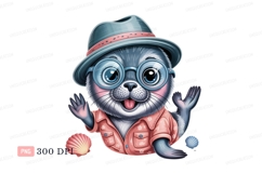 Cute seal wearing hat and glasses cartoon animal Product Image 1