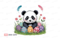 Cute panda with easter eggs and feathers flowers Product Image 1