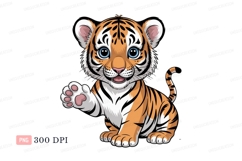 Cute tiger waving hello orange black Product Image 1