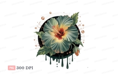 Teal hibiscus flower with bud orange yellow Product Image 1