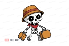 Skeleton traveler with luggage and hat bandana Product Image 1
