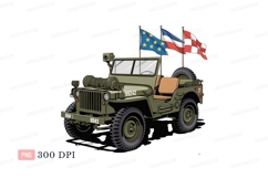 Olive green military jeep with flags vehicle Product Image 1