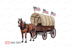Horse drawn wagon with american flags cart Product Image 1