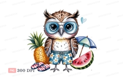 Owl wearing glasses and shorts with tropical fruit Product Image 1