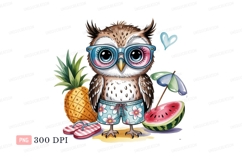 Cute owl wearing glasses and shorts cartoon summer Product Image 1
