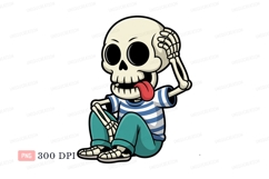 Cartoon skeleton sitting with tongue out blue Product Image 1
