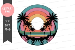 Tropical sunset ocean palms hibiscus image Product Image 1