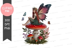Red haired fairy on mushroom with butterflies butterfly Product Image 1