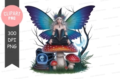 Fairy witch sitting on mushroom wings moon Product Image 1