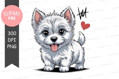 Fluffy white dog with blue eyes and red heart puppy Product Image 1