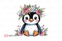 Cute penguin wearing floral crown pink Product Image 1