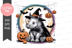 Rhino witch hat pumpkins moon halloween Product Image 1