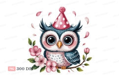 Adorable owl wearing party hat with flowers bird Product Image 1
