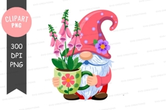 Gnome holding purple flower blue green Product Image 1