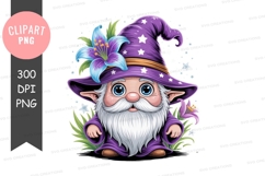 Enchanted gnome wizard with purple hat and blue flowers Product Image 1