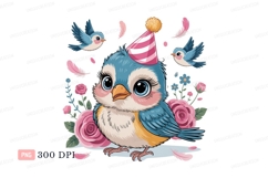 Cute bird wearing party hat with flowers image Product Image 1