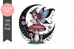 Fairy witch on mushroom with purple flowers pink Product Image 1