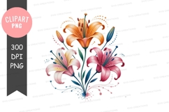Orange pink yellow lilies bouquet flowers Product Image 1