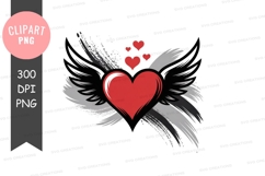 Red heart with wings and hearts black grey Product Image 1
