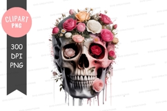 Skull adorned with roses flowers pink Product Image 1