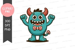 Blue monster with horns and bowtie cute Product Image 1